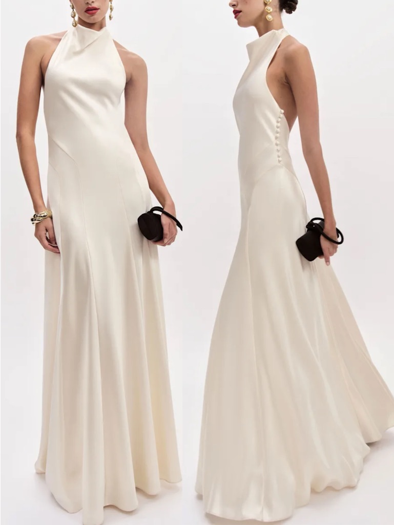 Reformation Roy Satin Dress Elegant Ivory Halter Gown